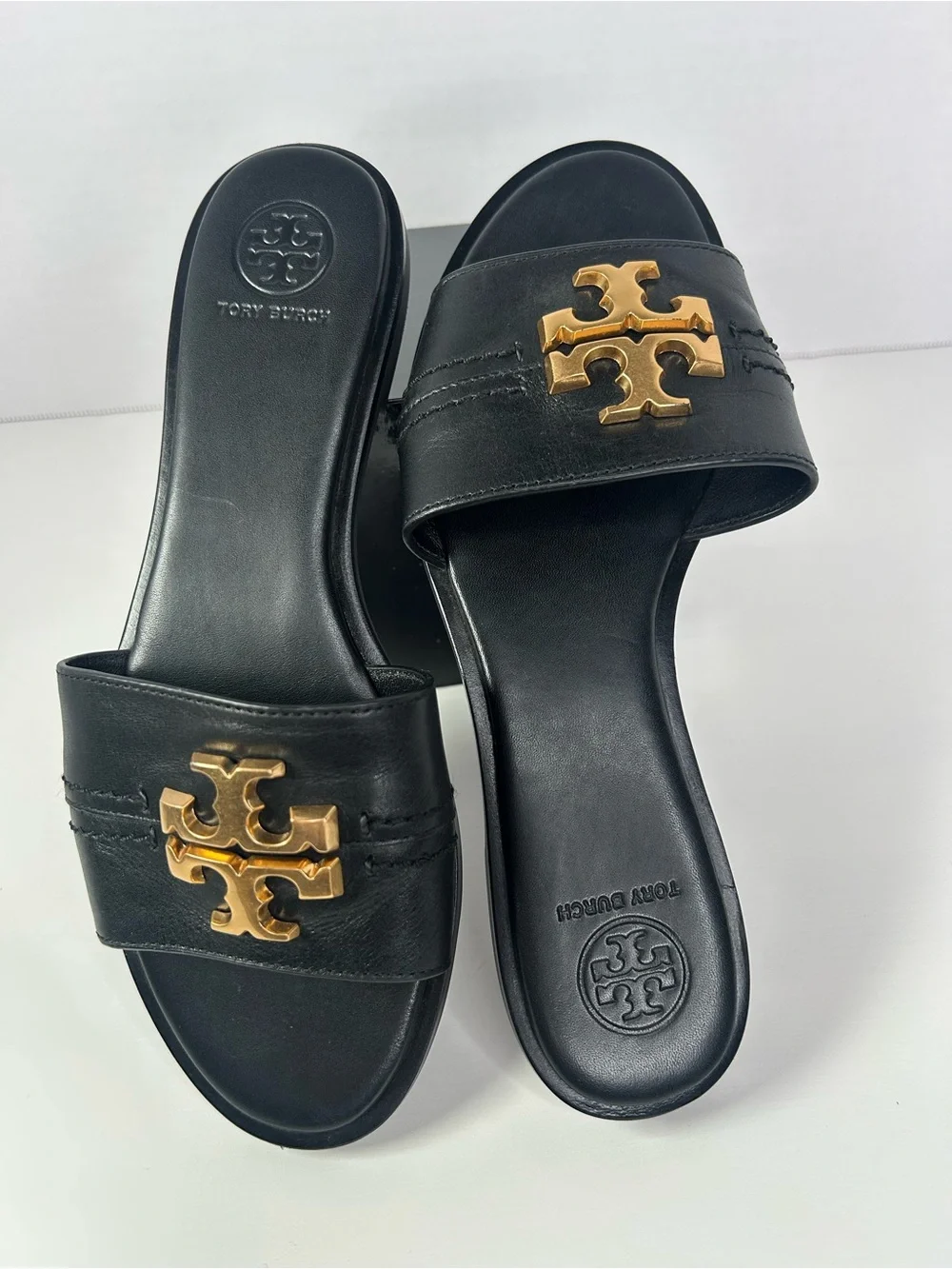 Tory Burch Everly Black Leather Slide Sandals Size 7